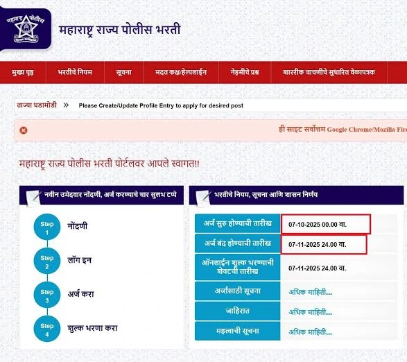 Maharashtra Police Bharti 2025: १५,६३१ पदांसाठी संधी! ७ ऑक्टोबरपासून अर्ज भरा, नवीन पोर्टल सुरू