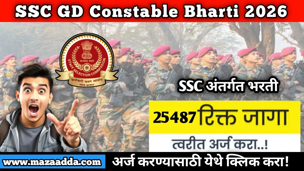 SSC GD Constable Bharti 2026: SSC GD कॉन्स्टेबल अंतर्गत 25,487 जागांसाठी भरती