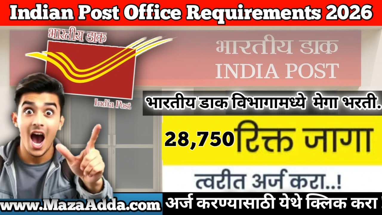 Indian Post Office Requirements 2026 :भारतीय डाक विभागामध्ये 28,750 पदांकरिता मेगा भरती. जाणून घ्या!