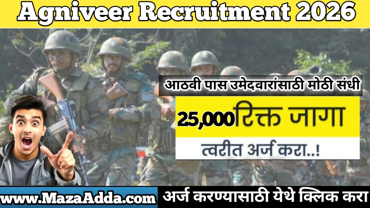Agniveer Recruitment 2026: 25,000 पदांसाठी अग्निवीर भरती. ऑनलाईन नोंदणी सुरू, आठवी उत्तीर्ण उमेदवारांना संधी